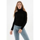 Fashion Friends Slim Fit Balıkçı Yaka Fitilli Triko Kazak Bayan Kazak 24K0288K1 - Siyah - 2XL
