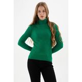 Fashion Friends Slim Fit Balıkçı Yaka Fitilli Triko Kazak Bayan Kazak 24K0288K1 - Yeşil - 2XL