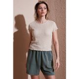 Fashion Friends Slim Fit Dokulu Bisiklet Yaka Bayan Bluz 25Y0234K1 BEJ