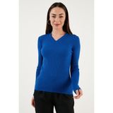 Fashion Friends Slim Fit V Yaka Kazak Bayan Kazak 23K0289K1 - Saks - XS