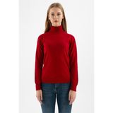 Fashion Friends Standart Fit Balıkçı Yaka Triko Kazak Bayan Kazak 24K0401K1 - Bordo - M