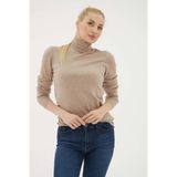Fashion Friends Standart Fit Balıkçı Yaka Triko Kazak Bayan Kazak 24K0780K1 - Vizon Melanj