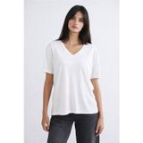 Fashion Friends Standart Fit V Yaka Kısa Kollu Bayan Bluz 26Y0021K1 BEYAZ