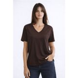 Fashion Friends Standart Fit V Yaka Kısa Kollu Bayan Bluz 26Y0021K1 KAHVE