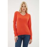 Fashion Friends Standart Fit V Yaka Triko Kazak Bayan Kazak 24K0778K1 - Oranj