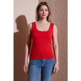 Fashion Friends Streç Pamuklu Slim Fit Kare Yaka Kalın Askılı Bayan Atlet 25Y0266K1 KIRMIZI