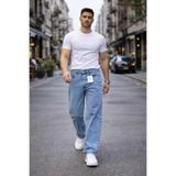 Fashion İstanbul Erkek Açık Mavi Baggy Jean Pantolon Rahat Kalıp Geniş Paça Denim Kot