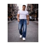 Fashion İstanbul Erkek SU Mavi Baggy Jean Pantolon Rahat Kalıp Geniş Paça Denim Kot