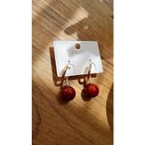 Fashion Jewelry Özel Seri Gold Bordo Taşlı Halka Küpe