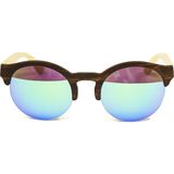 Fashion Moon Wooden Yuvarlak Yarım Çerçeve Mavi Aynalı Erkek Güneş Gözlüğü