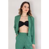 Fashion Showcase Crop Keten Yazlık Kadın Blazer Ceket - Yeşil