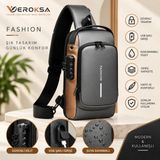 Fashion Unisex Çapraz Omuz Çantası Şifreli Kilitli USB Şarj Girişli Suya Dayanıklı Göğüs Çantası - Amazon Green