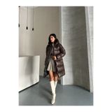 Fashionbox kadın jel dolgu kapüşonlu fermuarlı uzun şişme mont 25122