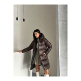 Fashionbox kadın jel dolgu su geçirmez kapüşonlu fermuarlı uzun şişme mont 25344