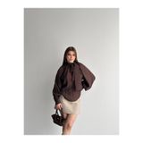 Fashionbox Kadın Tül Modal Kumaş Fular Detaylı Reglan Kol Bluz 261001