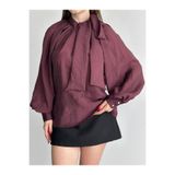 Fashionbox tül modal yazlık reglan kol fular detaylı bluz 261004