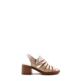 Fast Step 621ZA937L Bej Hakiki Deri Kadın Dolgu Topuklu Sandalet