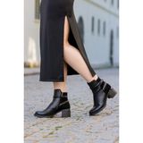 Fast Step Hakiki Deri 757SZA25580 Siyah Deri Siyah Süet Kadın Kalın Taban Bot 757SZA25580