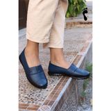 Fast Step Hakiki Deri Bayan Günlük Ayakkabı Lacivert Bağcıksız Comfort 864ZA101