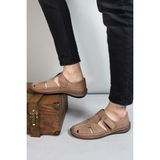 Fast Step Hakiki Deri Erkek Klasik Sandalet 662MA119B - Beyaz - Kum