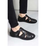 Fast Step Hakiki Deri Erkek Klasik Sandalet 662MA119B - Siyah - Antrasit