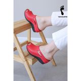FAST STEP Hakiki Deri Kadın Dolgu Topuk Terlik, Kırmızı, 40