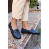 FAST STEP Hakiki Deri Kadın Günlük Casual Ayakkabı Lacivert Slip-On Bağcıksız İçi Dışı Deri 864ZA101