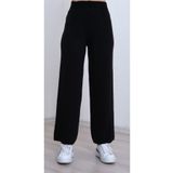 FATELLA Kadın Rahat Kalıp Geniş Paça Comfort Beli Lastikli Triko Pantolon