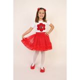 Fatella Kız Çocuk Kırmızı Çiçekli Tişört Kırmızı Ucu Dalgalı Etek Takım 23 Nisan 29 Ekim Gösteri Kıyafeti - 12 Yaş