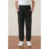 Fatella Unisex Çocuk 2 Iplik Mevsimlik Ribana Bel Lastikli Paça Kompakt Siyah Penye Pantolon Eşofman Altı Okul ve Günlük Kullanım - XL