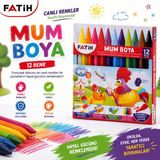 Fatih 12 Renk Silinebilir Mum Boya Seti - Kalemtıraş ve Silgi Hediyeli Ucu Açılabilir