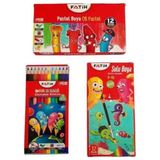 Fatih 12'li Kuru Boya + Sulu Boya + Pastel Boya Seti 3 Parça Eğlenceli Boyama Seti