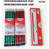 Fatih 2 Düzine Mercanlı Kurşun Kalem + 1 Düzine Kırmızı Kopya Kalemi - Avantajlı Okul Seti - 36 Adet Kalem