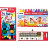 Fatih 2'li Boyama Seti Pastel Boya + Sulu Boya + Kalem Seti 12 Renkli Eğlenceli Araçlar
