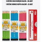 Fatih 3 Düzine Gold Kurşun Kalem - 1 Düzine Kırmızı Kopya Kalemi - 48 Adet Kalem Set
