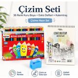 Fatih 36 Renk Kuru Boya Kalemi + Eskiz Defteri Hediyeli , Kalemtıraş Çizime Hazır Boyama Seti