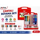 Fatih Çantalı Boyama Seti 47 Parça Kuru Boya Sulu Boya Pastel Boya Keçeli Kalem Silgi Kalemtıraşlı Okul Hobi Seti