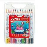 Fatih Cute Fish Jumbo Üçgen Kuru Boya Kalemi 12 Renk Çantalı