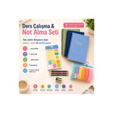Fatih Ders Çalışma, Not defteri & Not Alma Seti 1 Defter + 3 Kurşun Kalem + Pastel Fosforlu Kalem + Mini Metal Kalemtraş Hediye: Noki YAPIŞKANLI SET
