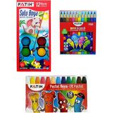 Fatih Kırtasiye Okul Seti 3 Parça Boya Malzemeleri Seti Fatih Kuru Boya Sulu Boya Pastel Boya