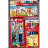 Fatih Pastel 12^li+Sulu Boya 12^li+Kuru BOYA12^LI Set 3 Birarda - Çok Renkli