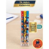 Fatih Saygılıofis Ilk Kalemim Jumbo Üçgen Başlangıç Kalemi Kurşun Kalem Desenli 3 Adet ( Erkek ) - Çok Renkli