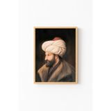 Fatih Sultan Mehmed Portresi - Ahşap Desenli Çerçeve, Naturel, 23 x 32