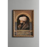 Fatih Sultan Mehmed Portresi - Vintage Desenli Çerçeve - İnce Model, Altın2, 30 x 40