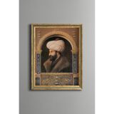Fatih Sultan Mehmed Portresi - Vintage Desenli Çerçeve - İnce Model, Altın4, 30 x 40