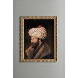 Fatih Sultan Mehmed Portresi - Vintage Desenli Tablo - İnce Model, Altın5, 30 x 40