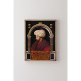 Fatih Sultan Mehmet Portresi - Ahşap Desenli Çerçeve, Ceviz, 23 x 32