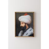 Fatih Sultan Mehmet Portresi - Ahşap Desenli Çerçeve, Kahverengi, 50 x 70