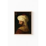 Fatih Sultan Mehmet Portresi - Ahşap Desenli Çerçeve, Naturel, 35 x 50, 3646362355115