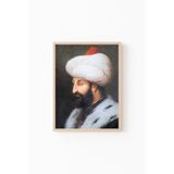 Fatih Sultan Mehmet Portresi - Ahşap Desenli Çerçeve, Naturel, 50 x 70, 3646362357713